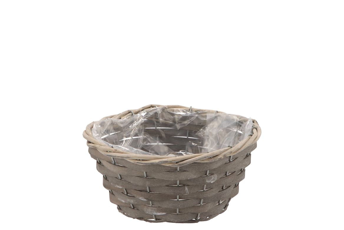 Osier Coupe Panier En Rotin Rond Gris 19x9cm