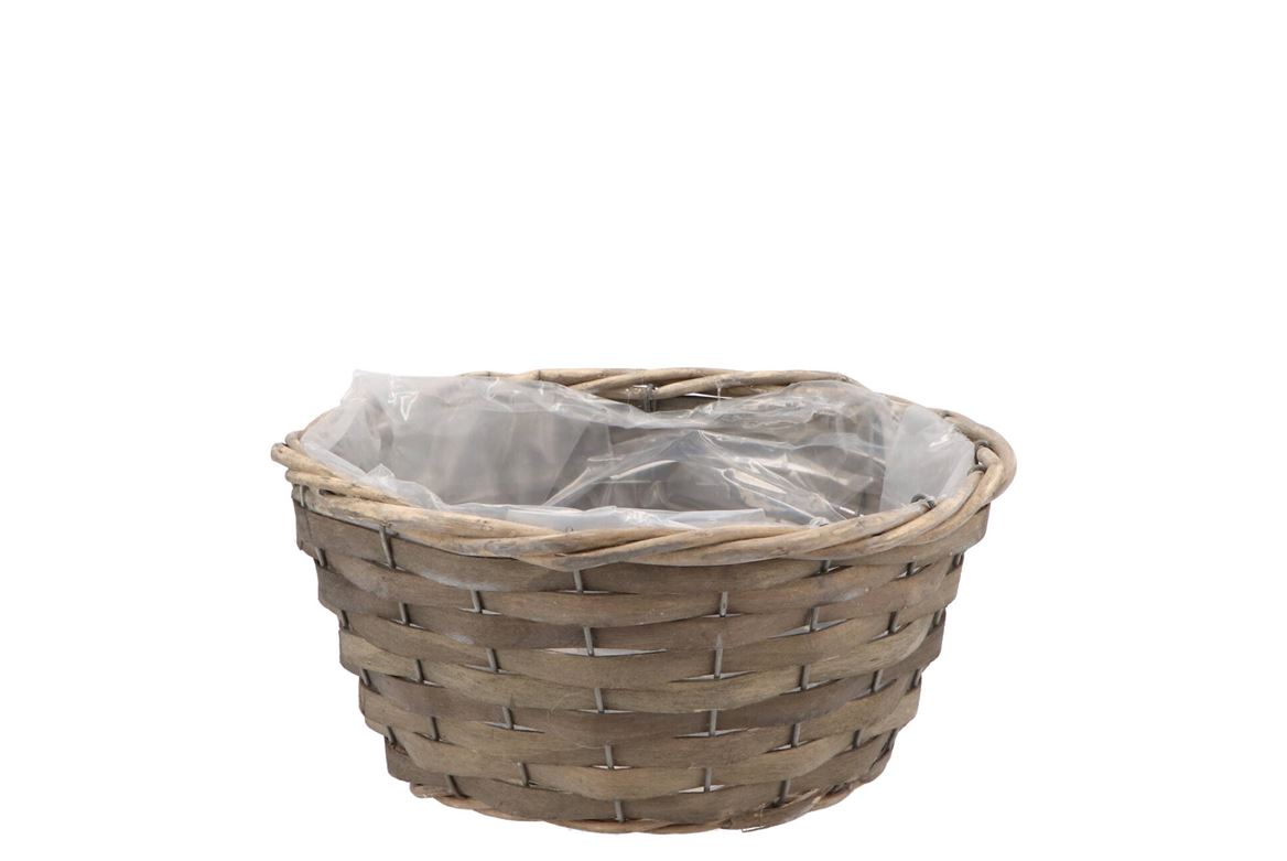 Osier Coupe Panier En Rotin Rond Gris 22x10cm