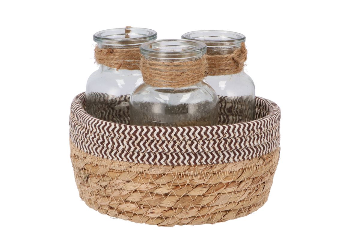 Seagrass Straw Basket 3 Bottle Brown/white Nm