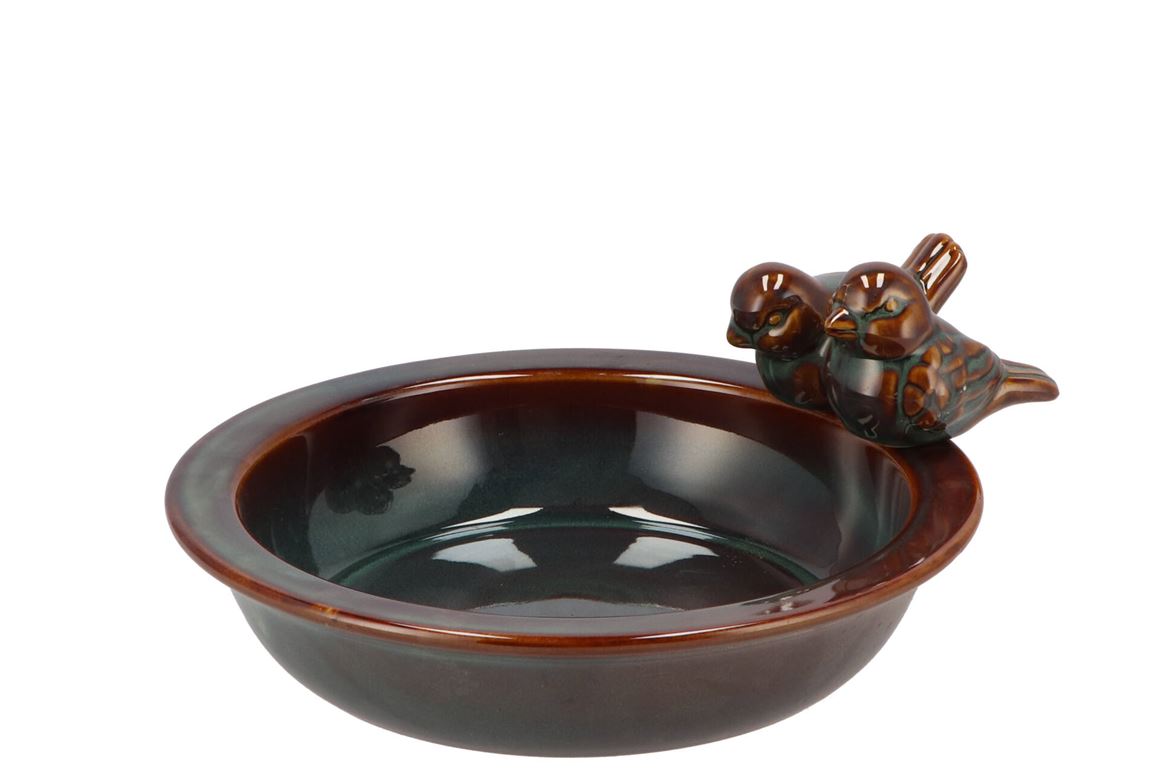 Iron Stone Bird Bowl Glazed Grey 23x5cm Nm