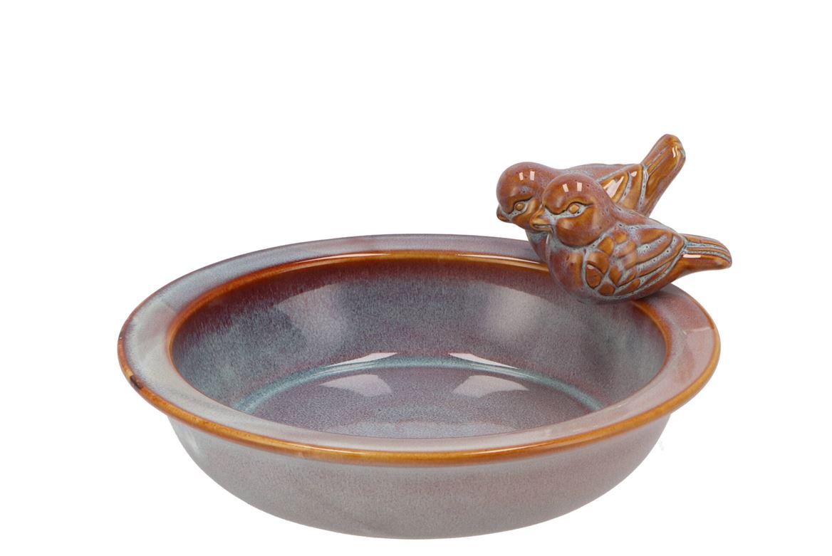 Iron Stone Bird Bowl Glazed Pink 23x5cm Nm