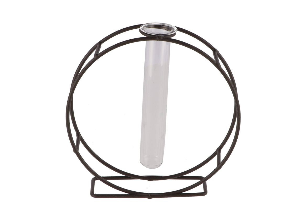 Metal Rack Grey Circle Glass Tube 5x17cm