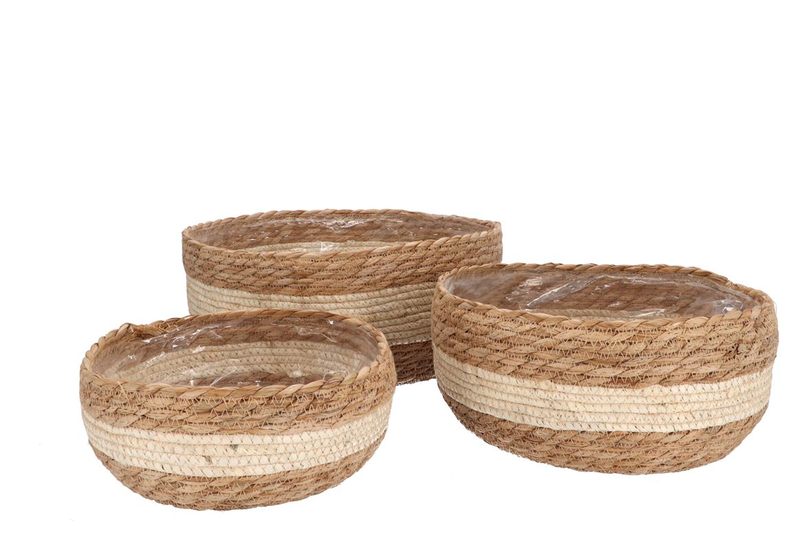 Seagrass Laos Straw Basket Nat Cream Stripe S/3 36