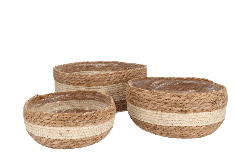 Seagrass Laos Straw Basket Natural Cream Stripe S/