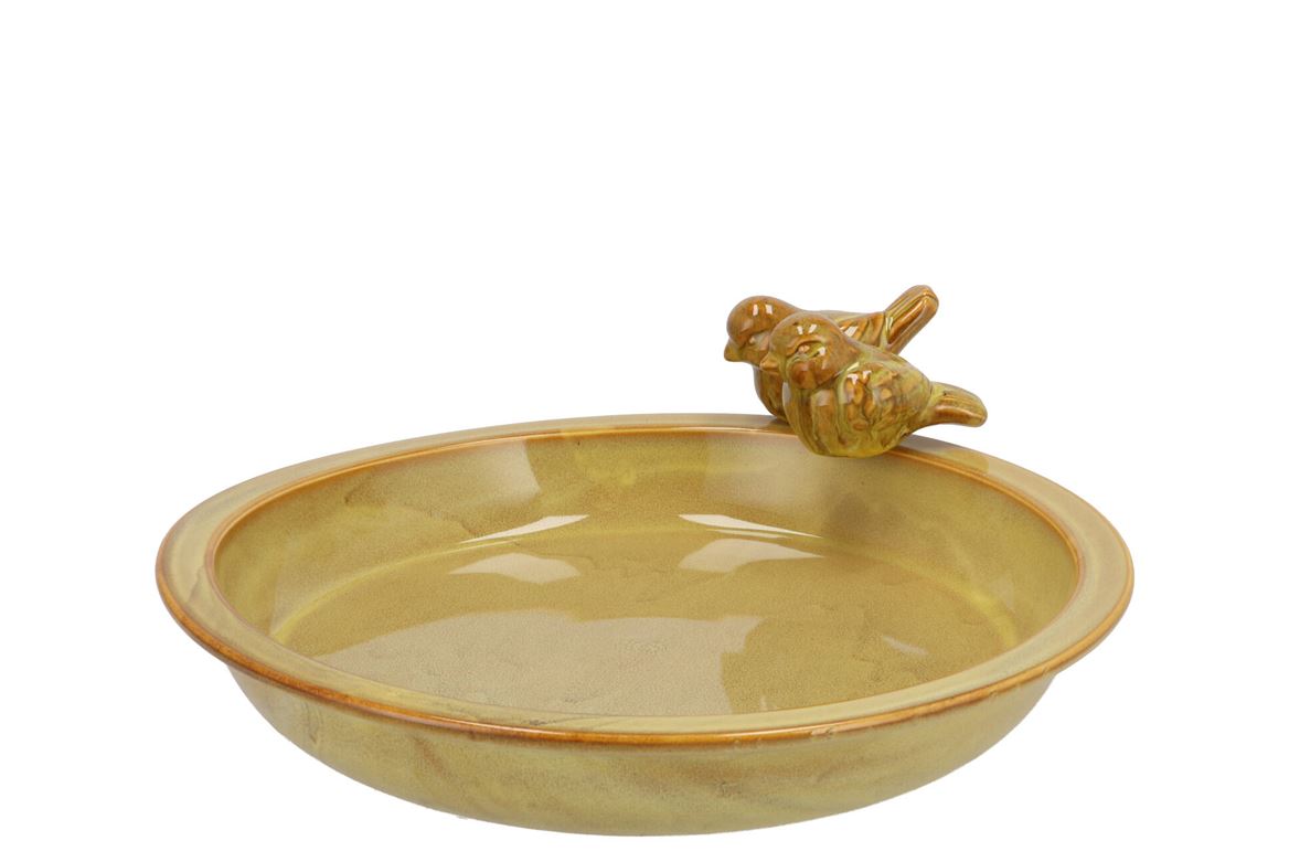 Iron Stone Bird Bowl Glazed Ochre 28x5cm Nm