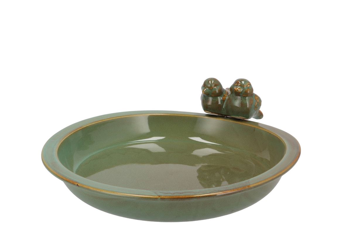 Iron Stone Bird Bowl Glazed Green 28x5cm Nm