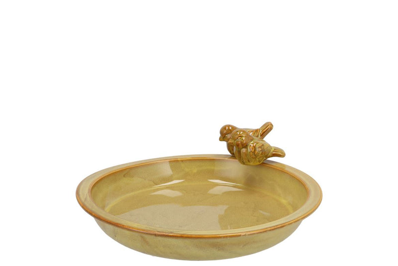 Iron Stone Bird Bowl Glazed Ochre 23x5cm Nm