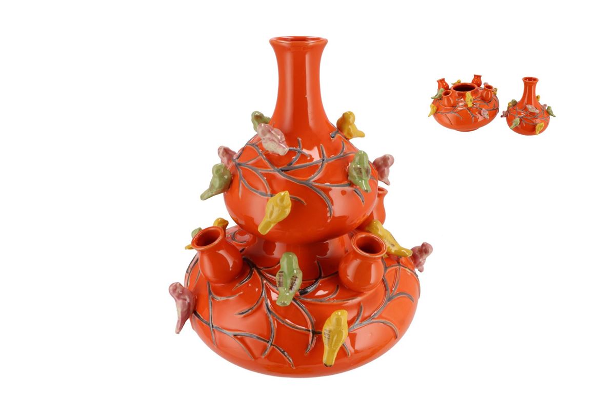 Bird Vase Orange Bubbles 28x32cm Nm