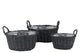 Wicker Basket Black Oval Pot Set 3dlg 31x24x16cm