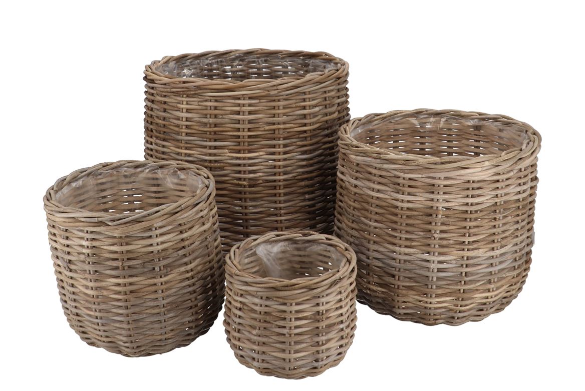 Rattan Ivy Cauldron Natural Set 4 25x23/35x33/44x4