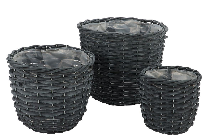 Wicker Basket Black Pot Set 3dlg 25x21cm