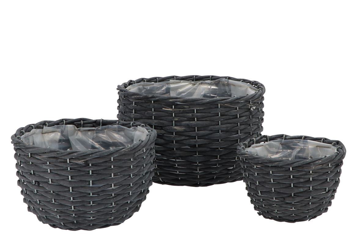 Wicker Basket Black Bowl Set 3dlg 24x15cm