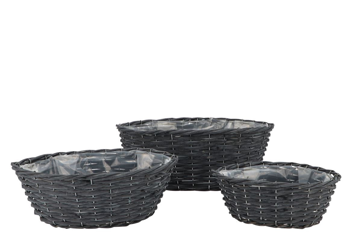 Wicker Black Basket Ellips Set 3dlg 41x23x15cm