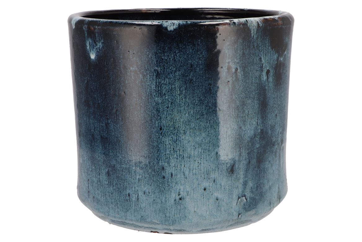 Javea Cilinder Pot Glazed Blue 26x23cm