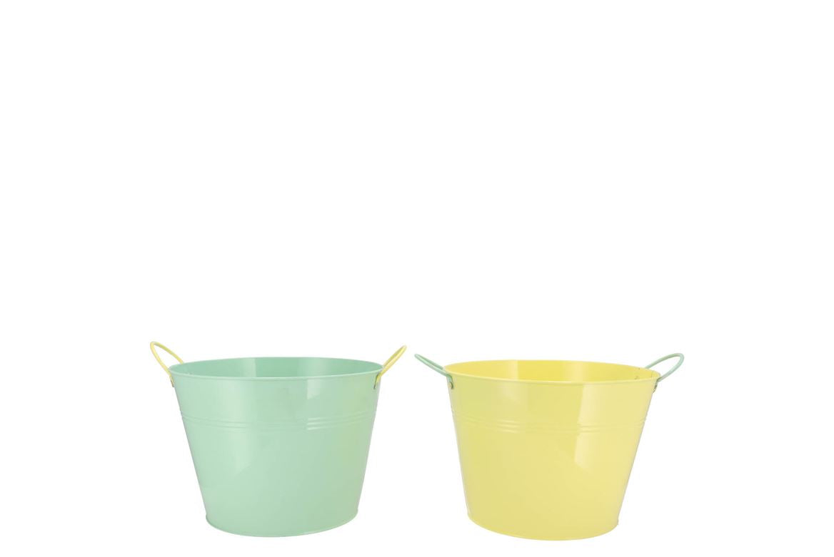 Zinc Basic Pastelgreen/yellow Ears Bucket 16x14cm