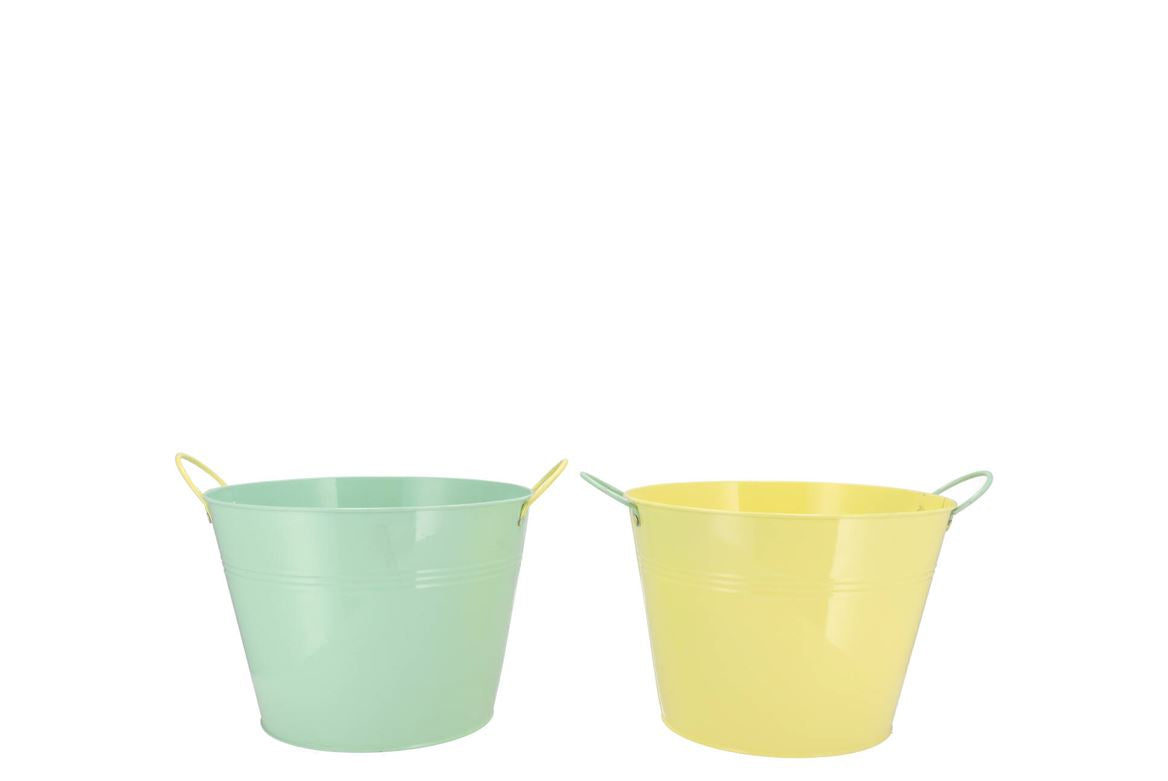 Zinc Basic Pastel Green/yellow Ears Bucket 19x16cm