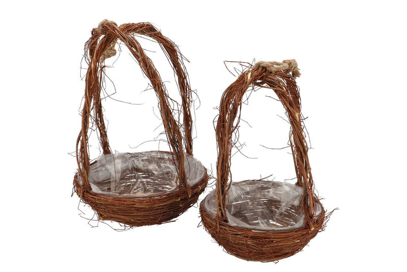 Wicker Elm Branches Brown Egg Basket Set 2 Nm