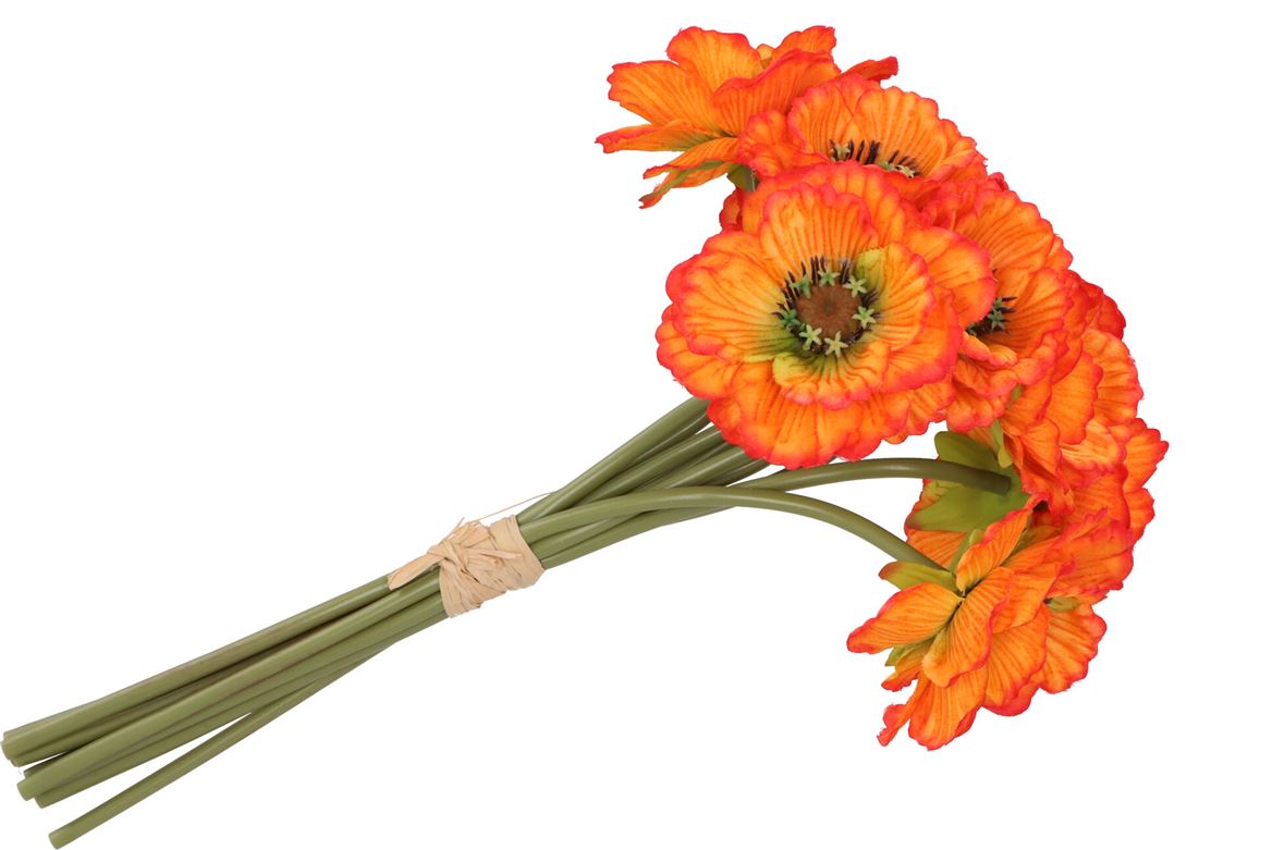 Silk Poppy Bouquet Orange 9x 33cm