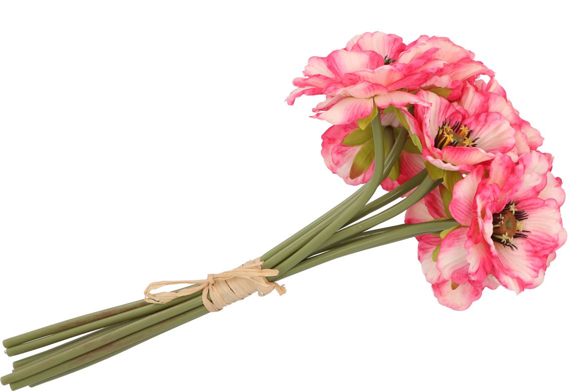 Silk Poppy Bouquet Pink/white 9x 33cm Nm