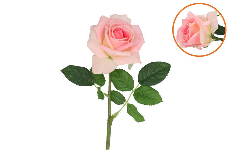 Silk Open Rose Light Pink Real Touch 43cm Nm