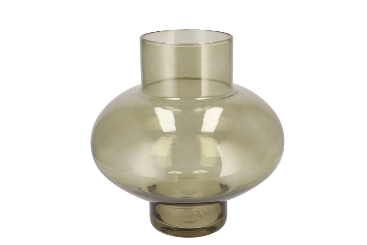 Mira Olive Green Glass Bulb Low Vase 30x30x30cm