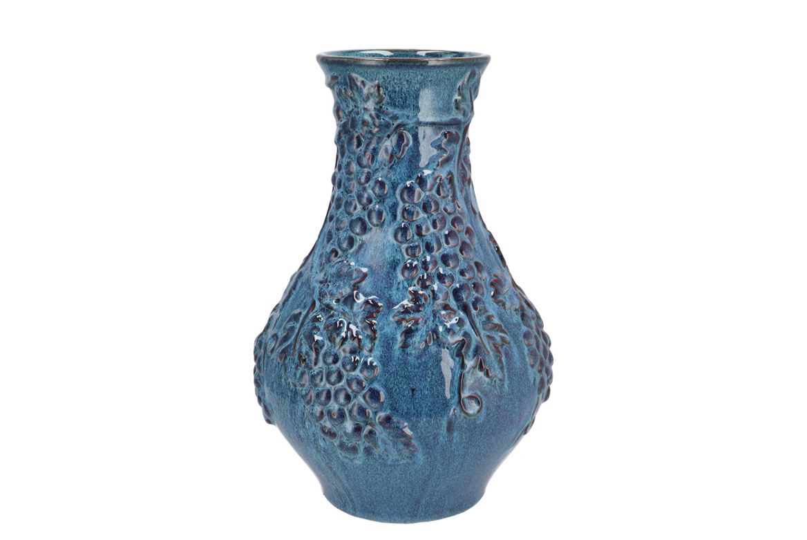 Inga Grape Blue Vase Active Glaze 25x25x35cm Nm