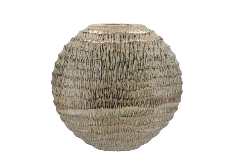 Inga Jada Green Oval Vase Active Glaze Wave 31x12x