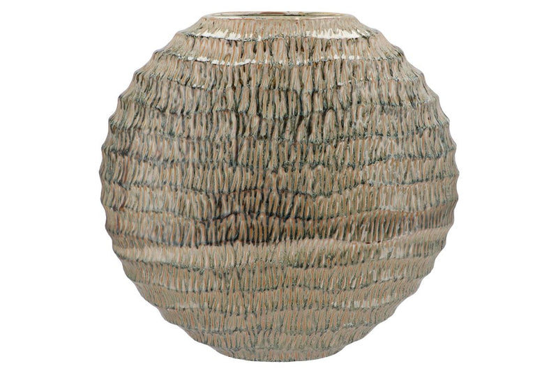 Inga Jada Green Oval Vase Active Glaze Wave 51x17x