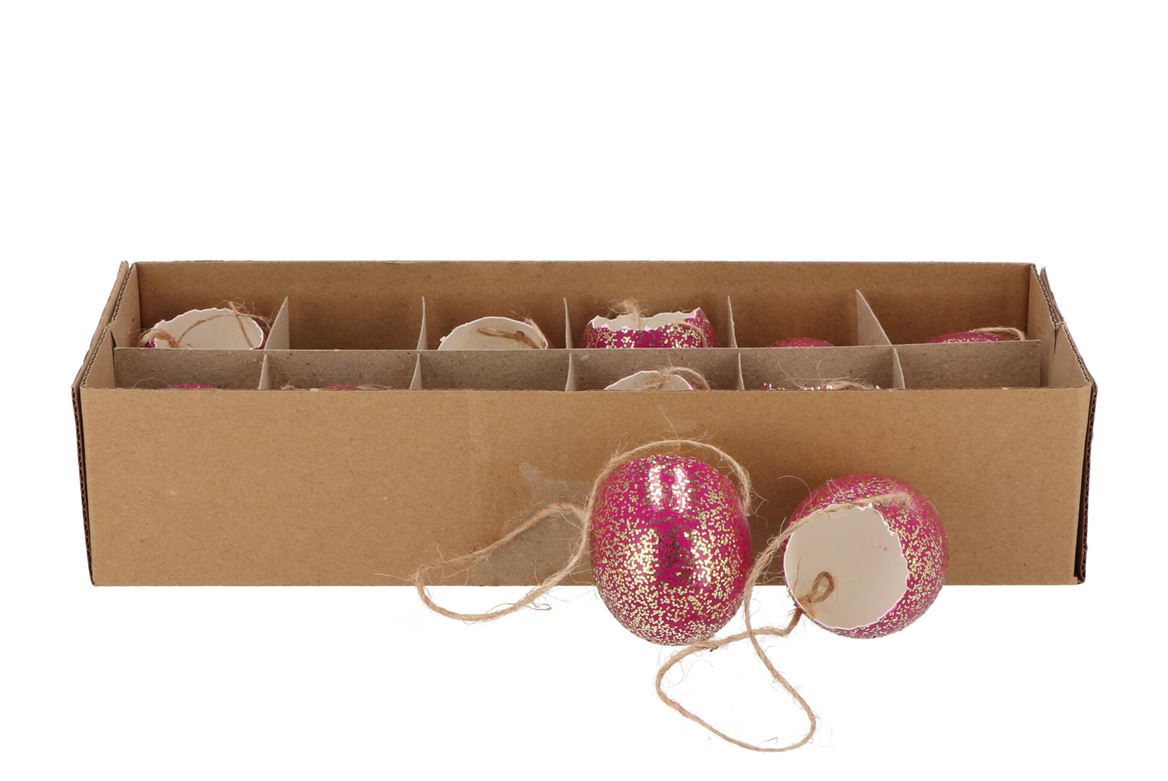 Eggs Chicken Open With Rope Fuchsia Glitter P/12