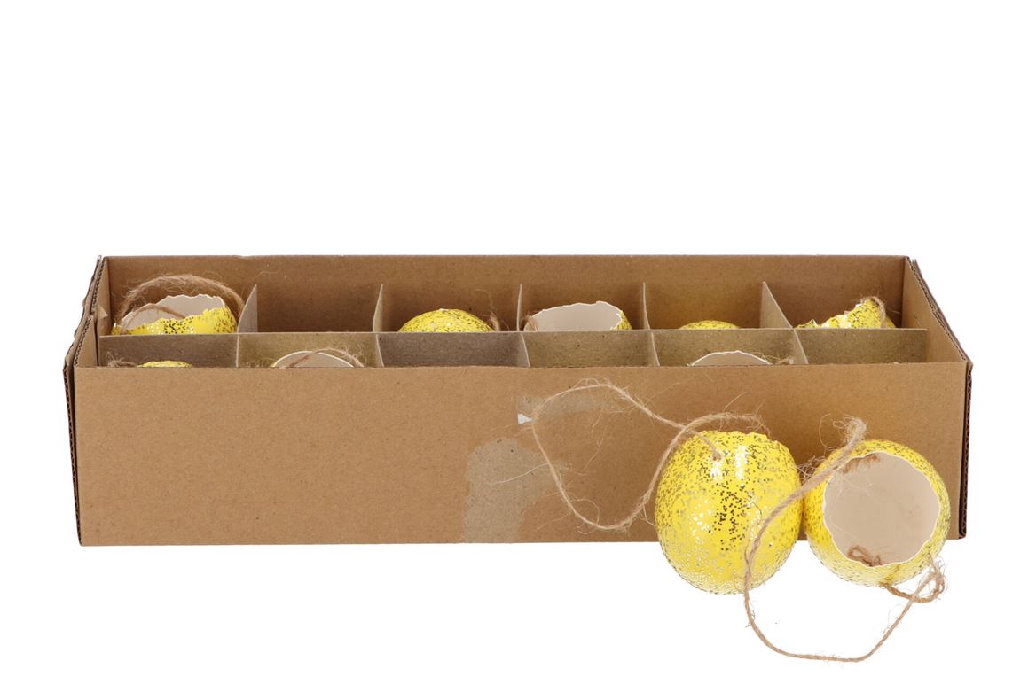 Eggs Chicken Open With Rope Yellow Glitter P/12