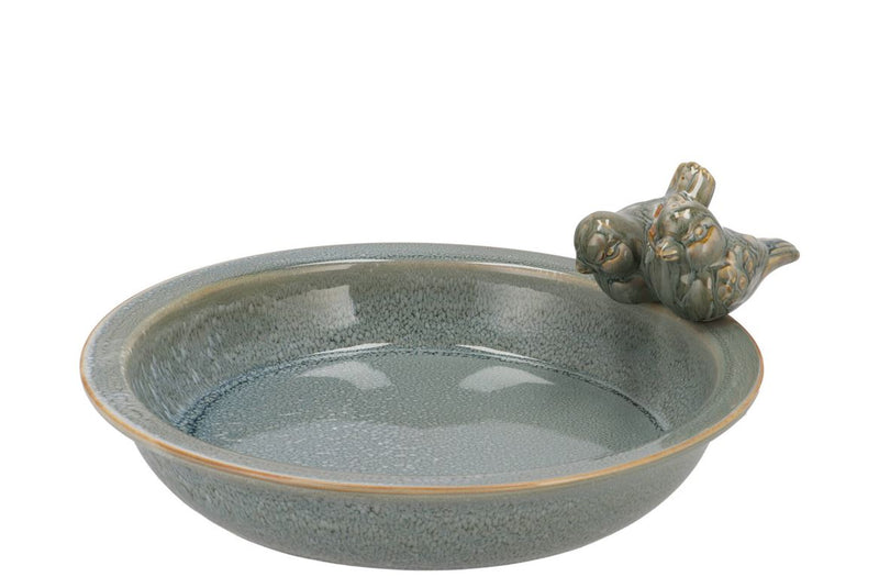 Iron Stone Bird Bowl Glazed Light Blue 28x5cm