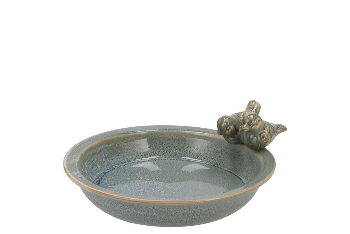 Iron Stone Bird Bowl Glazed Light Blue 23x5cm