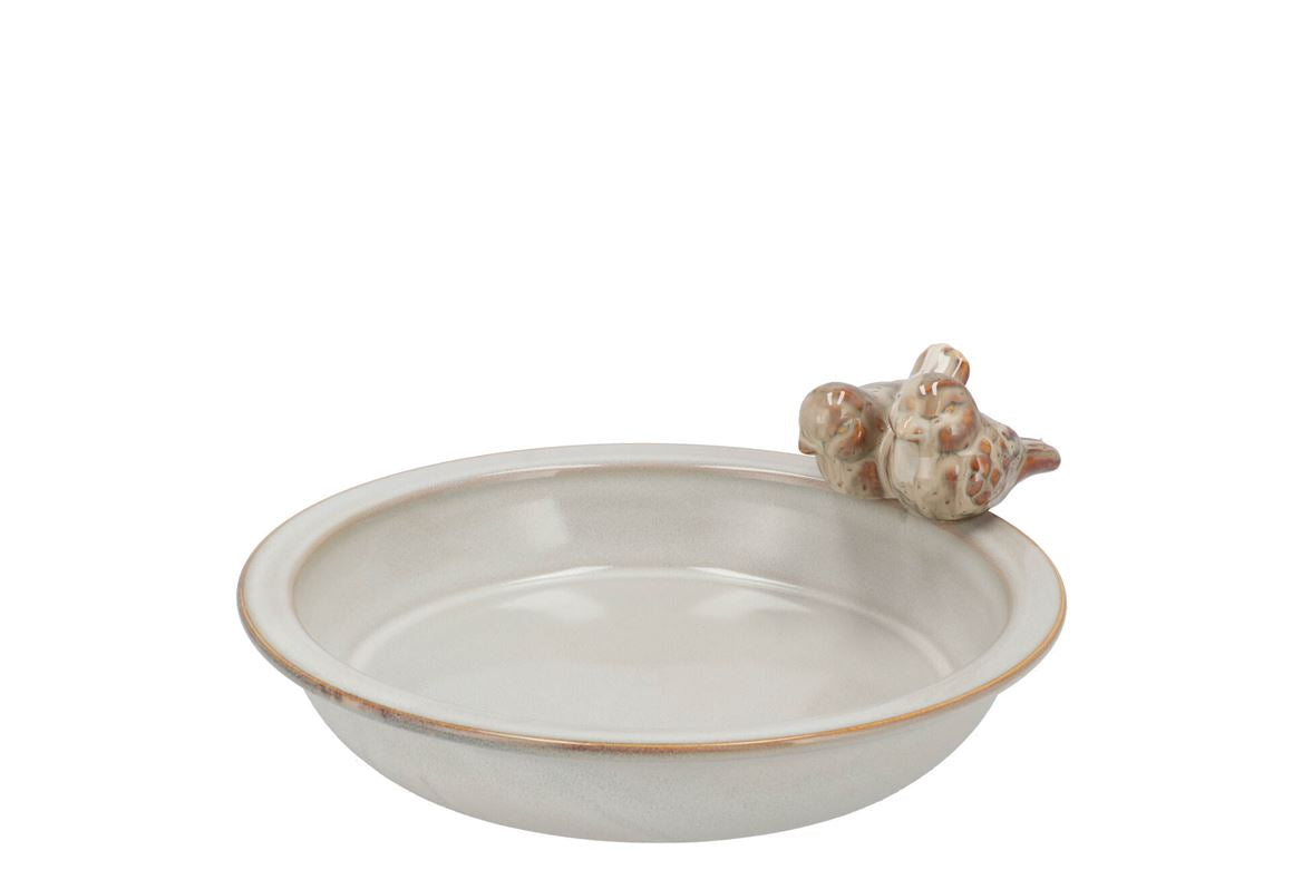 Iron Stone Bird Bowl Glazed White 23x5cm