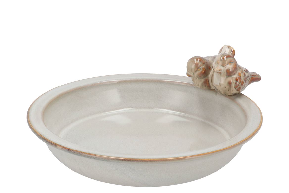 Iron Stone Bird Bowl Glazed White 28x5cm