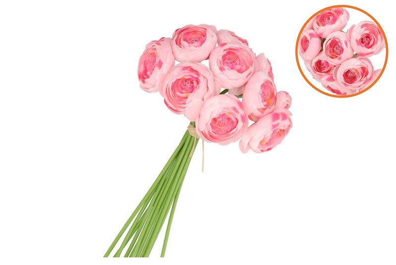 Silk Ranunculus Bouquet 10x Dark Pink 32cm