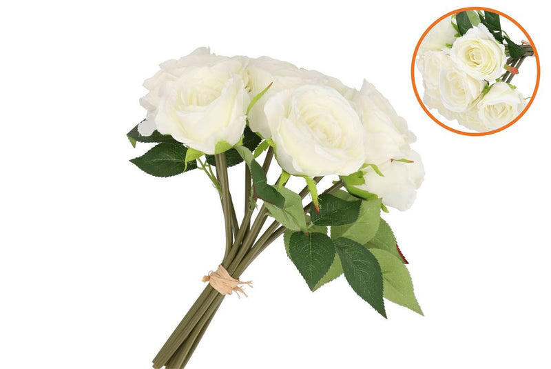 Silk Roses Bouquet 7x White 26x20x30cm