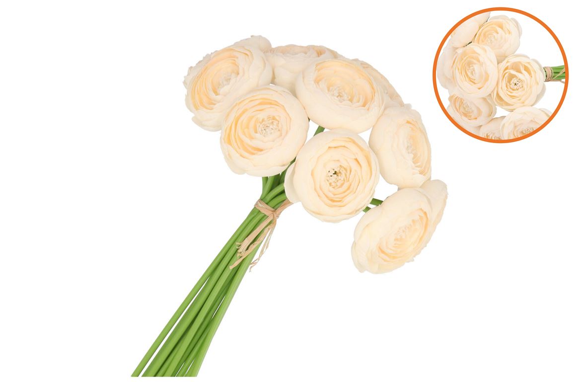 Silk Ranunculus Bouquet 10x Champagne 32cm