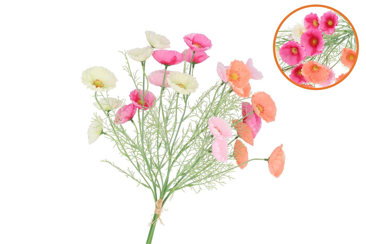 Silk Poppy Mix Bouquet Pastel 60cm