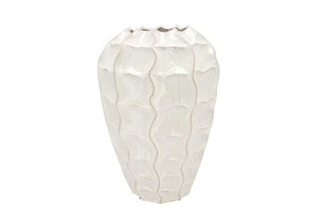 Lima White Vase Long Carve 26x26x37cm