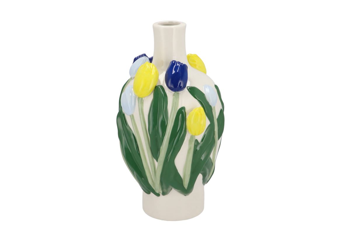 Isa Dutch Blue/yellow Vase Neck Tulip 16x16x26cm