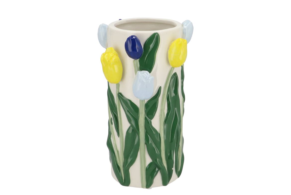 Isa Dutch Blue/yellow Vase Cilinder Tulip 14x14x23