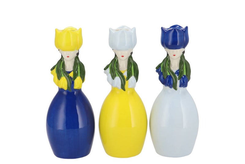 Lucy Dutch Blue/yellow Mix Vase Tulip Woman Ass 9x