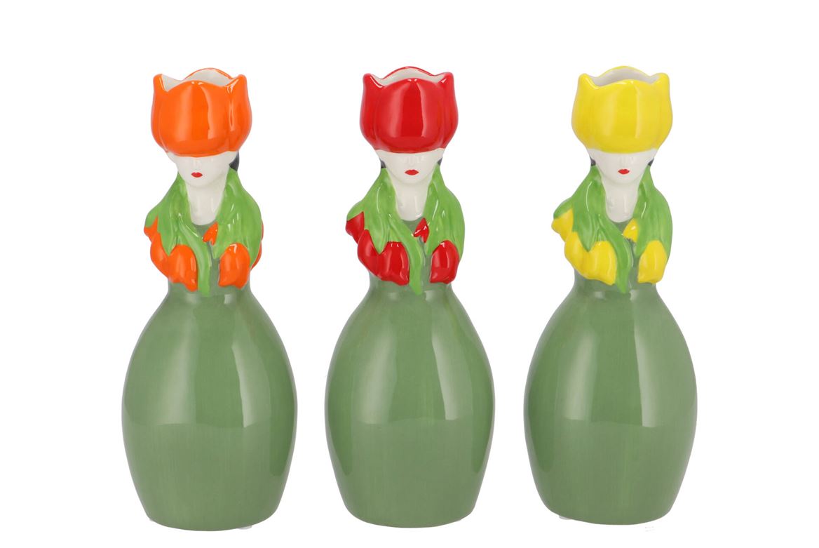 Lucy Summer Green Orange Mix Vase Tulip Woman Ass