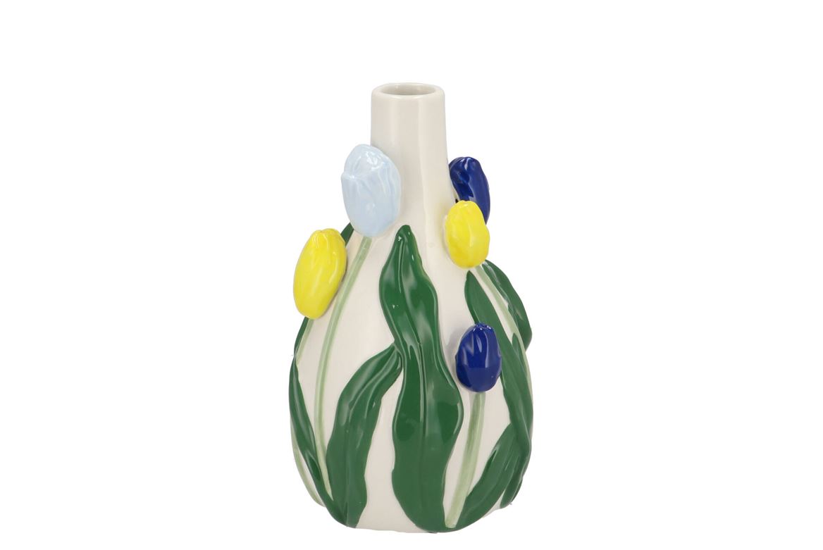 Isa Dutch Blue/yellow Vase Neck Tulip 14x13x22cm