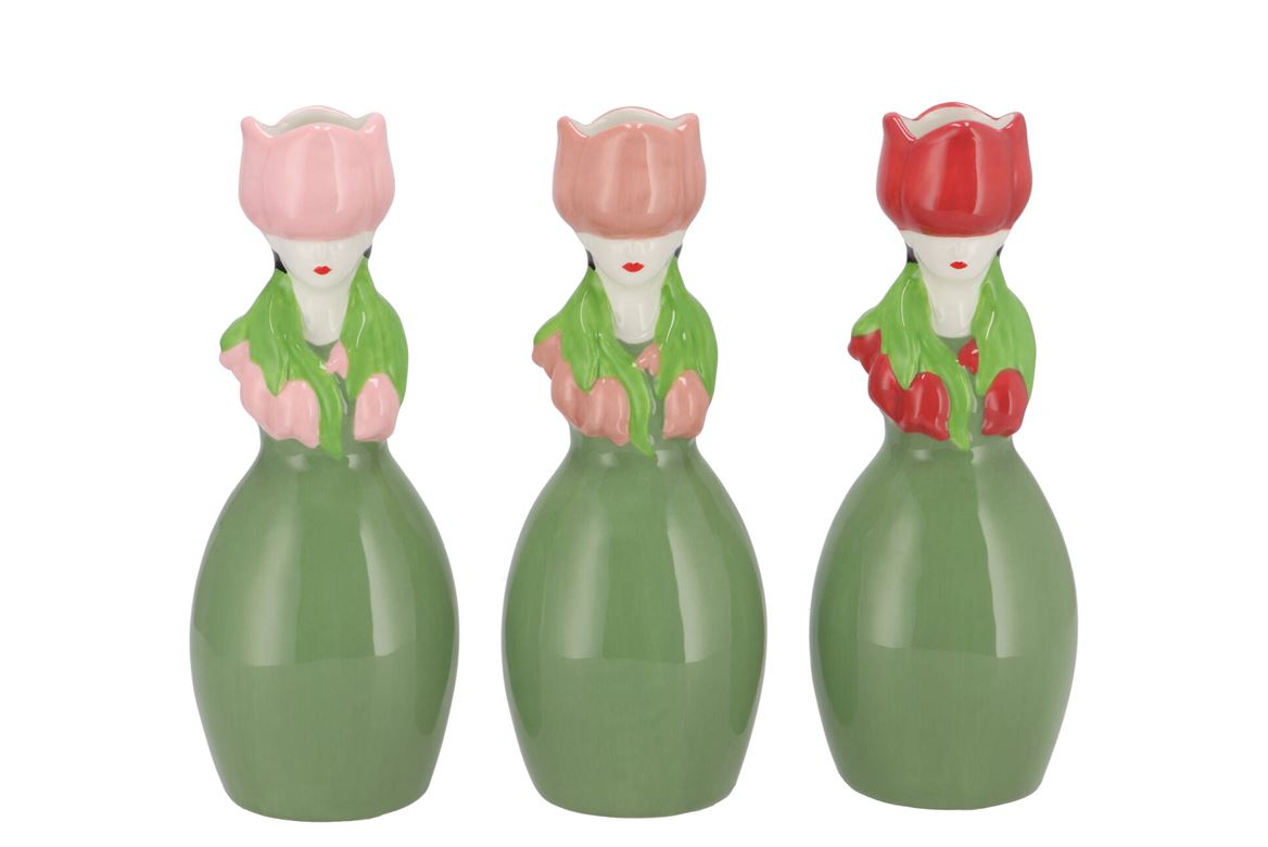 Lucy Summer Green Pink Mix Vase Tulip Woman Ass 9x