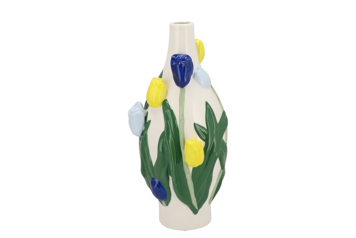 Isa Dutch Blue/yellow Vase Neck Tulip 15x15x30cm