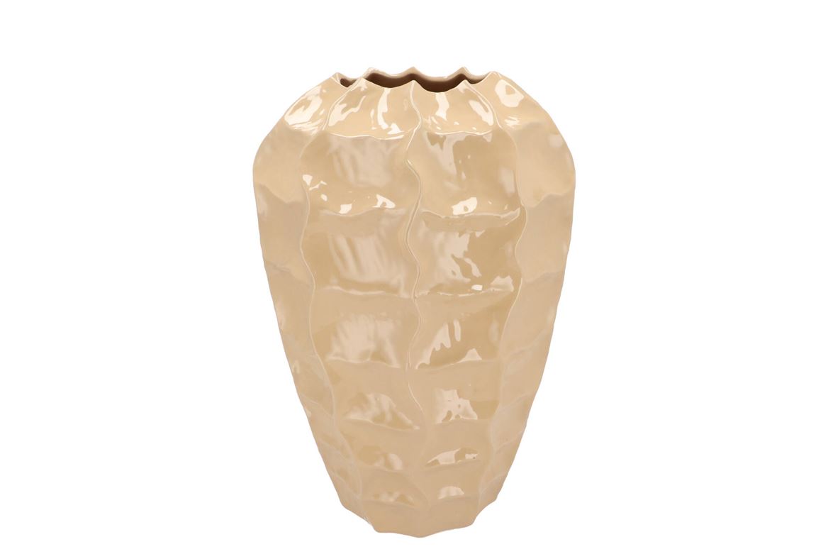 Lima Beige Vase Long Carve 26x26x37cm