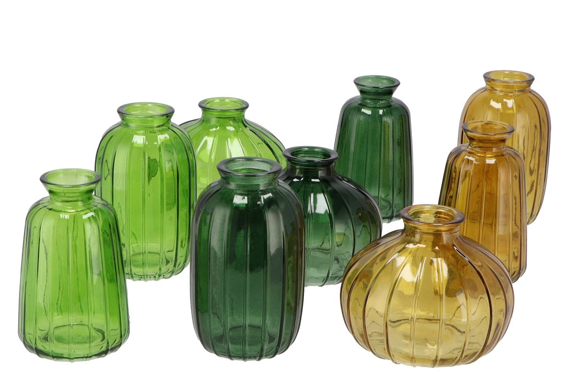 Dayah Forest Green Glass Bottle S/3 7x11cm