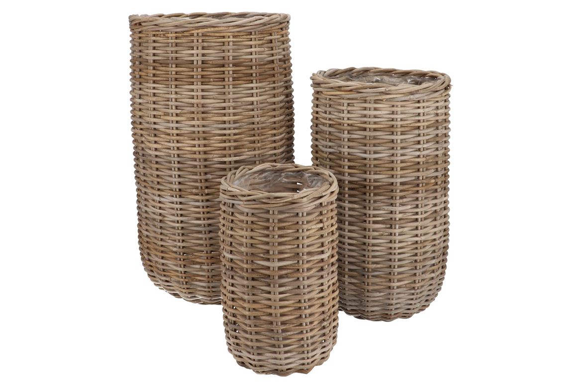 Rattan Ivy Cauldron High Natural Set 3 25x43/35x60