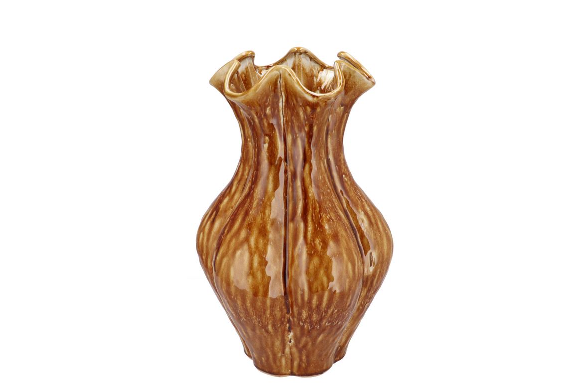 Inga Driss Brown Vase Active Glaze 25x25x36cm Nm